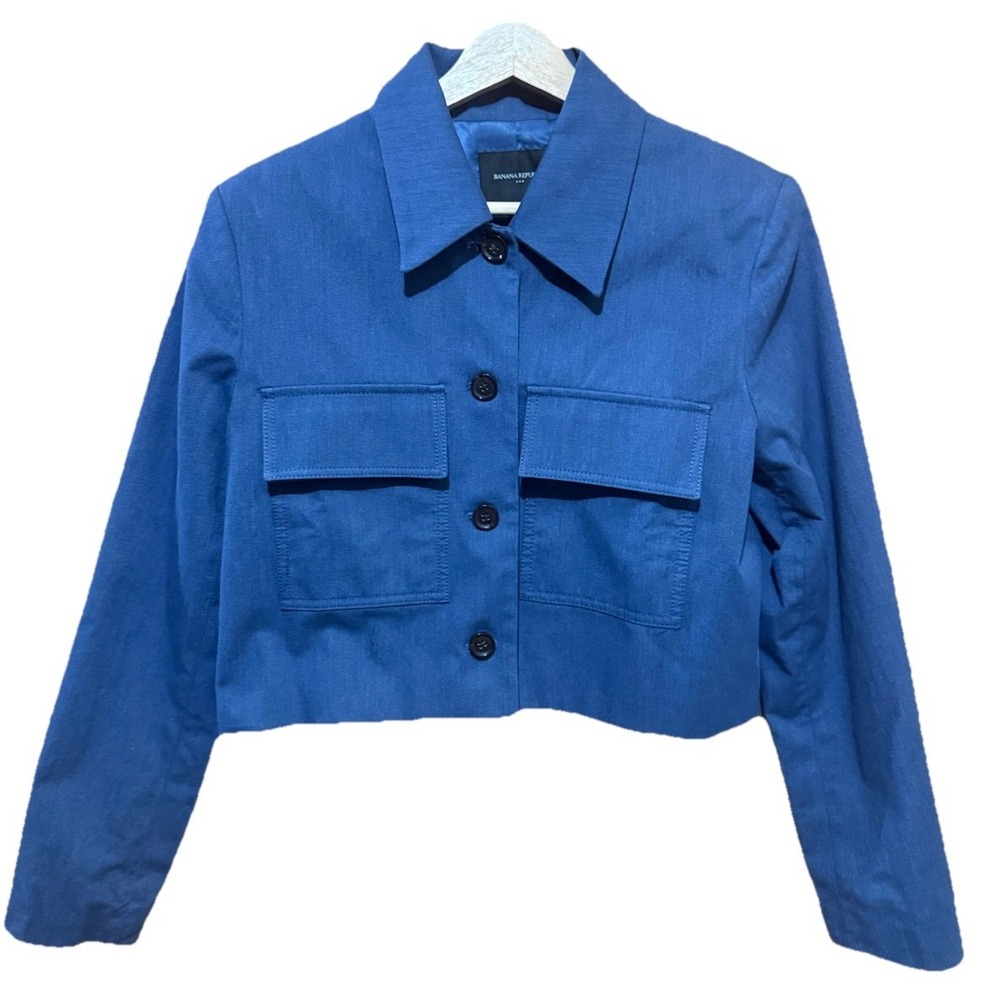 Banana Republic Factory Blue Suit Cropped Jacket Small Blazer Pant Size 6 NWT